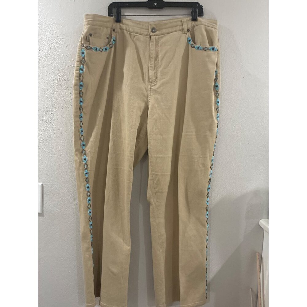 RALPH LAUREN Jeans Womens  Tan w/Turquoise Beaded Design Southwestern Sz 20 W